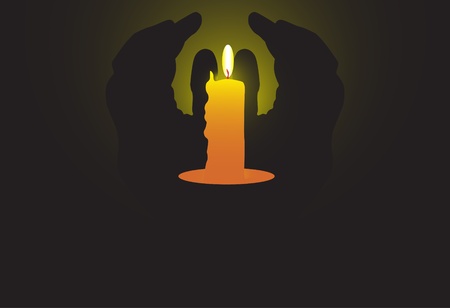 burning candle and hands shadows のイラスト素材