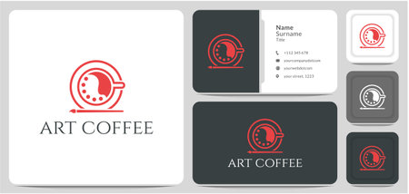 logo design coffee cup with palette brush, abstract, line vector.のイラスト素材