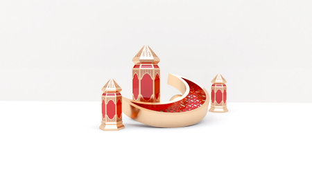 Realistic ramadan background with empty side, lantern for mockup, display product, banner