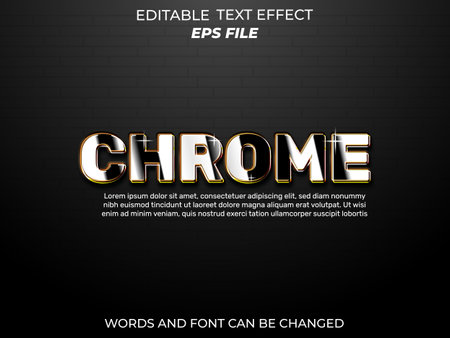 chrome text effect, font editable, typography, 3d text. vector templateのイラスト素材
