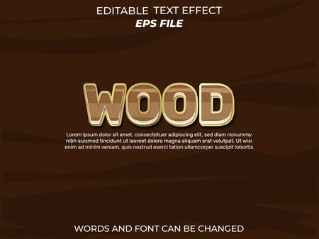 wood text effect, font editable, typography, 3d text. vector templateのイラスト素材