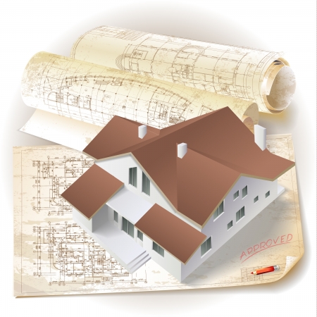 Architectural background with a 3D building model clip-artのイラスト素材