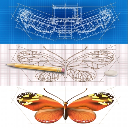 Creative architectural banners with a butterflyのイラスト素材