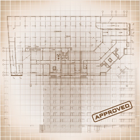Architectural background - Part of architectural project, architectural plan, technical project, drawing technical letters, architecture planning on paper, construction planのイラスト素材