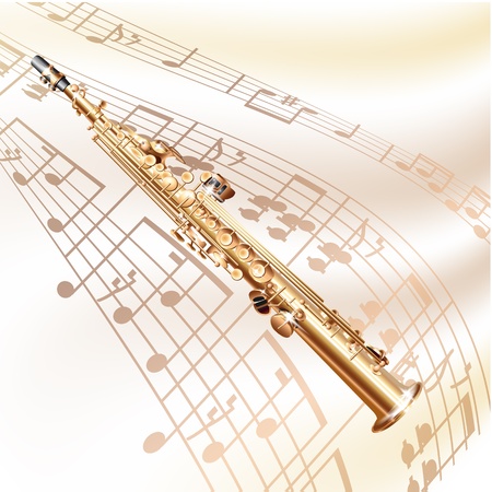 Musical background series - Classical soprano sax, isolated on white background with musical notesのイラスト素材