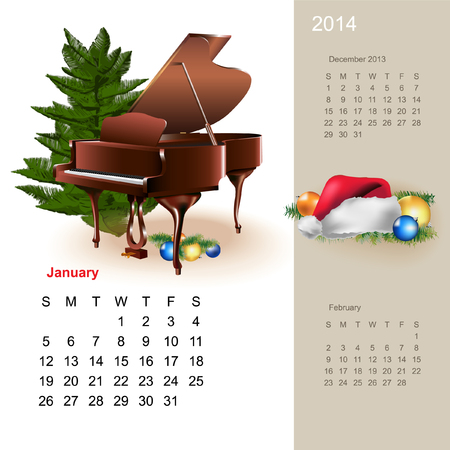 Colorful cute calendar for 2014 with musical design elementsのイラスト素材