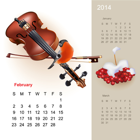 Colorful cute calendar for 2014 with musical design elementsのイラスト素材
