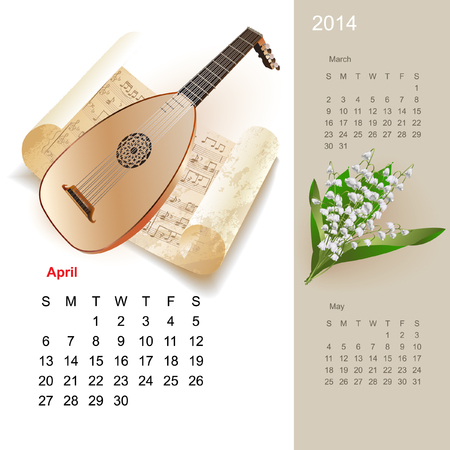 Colorful cute calendar for 2014 with musical design elementsのイラスト素材