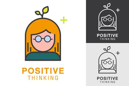 The idea of ââlogo design is A woman wears glasses with a plant on her leaf that is growing and grows positively thinking. Outline icon vector illustration.のイラスト素材