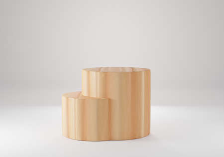 Wood cylinder shape background in the white studio room, minimalist mockup for podium display or showcase, 3d rendering.の写真素材