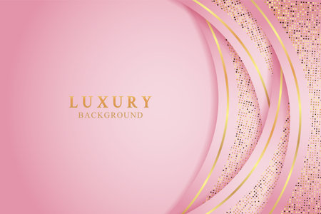 Luxury pink background with golden lines and glitter. Vector illustrationのイラスト素材
