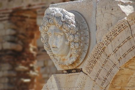 Gorgon´s head, The Septimius Severus new forum, Leptis Magna, Libyaの写真素材