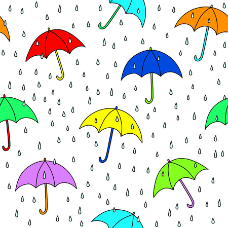 Seamless umbrella and raindrops pattern. Simply drop swatch into swatch palette to create the fill.のイラスト素材