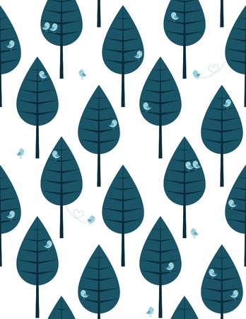 Blue birds in the woods seamless pattern for kidsのイラスト素材