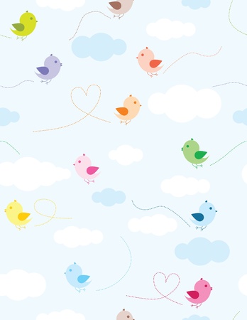 Colorful birds and clouds seamless pattern for kidsのイラスト素材