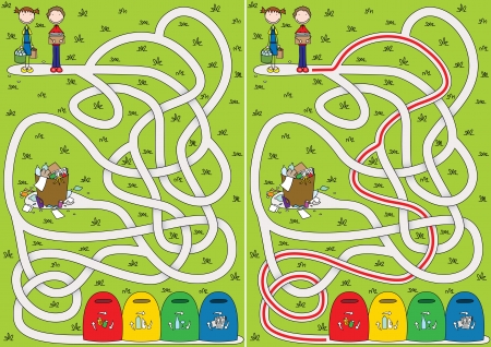Recycling maze for kids with a solutionのイラスト素材