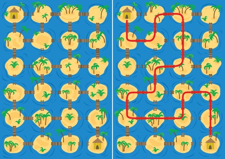 Islands maze for kids with a solutionのイラスト素材
