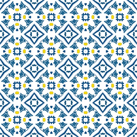 Seamless pattern illustration in blue and yellow - like Portuguese tilesのイラスト素材
