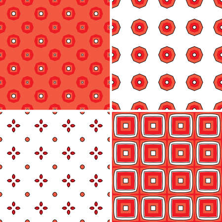 Set of four seamless patterns in red and whiteのイラスト素材