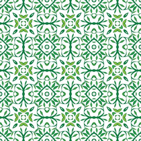 Seamless pattern made of green lines and leavesのイラスト素材