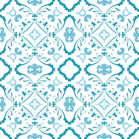 Seamless pattern imade of blue floral elements on white backgroundのイラスト素材