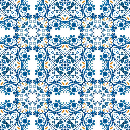 Seamless pattern in blue and orange - like Portuguese tilesのイラスト素材