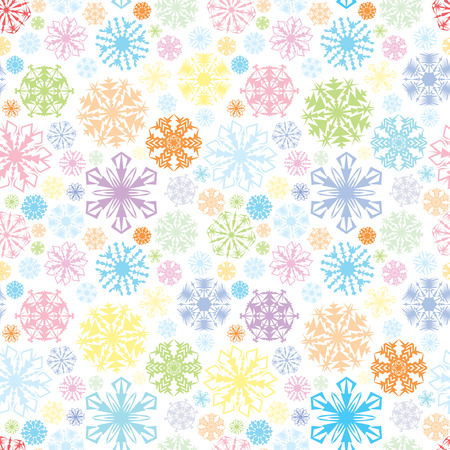 Seamless pattern made of multicolored illustrated snowflakesのイラスト素材