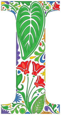Colorful floral initial capital letter Iのイラスト素材