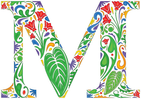 Colorful floral initial capital letter Mのイラスト素材