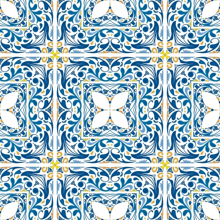 Seamless pattern illustration made of floral elements - like Portuguese tilesのイラスト素材