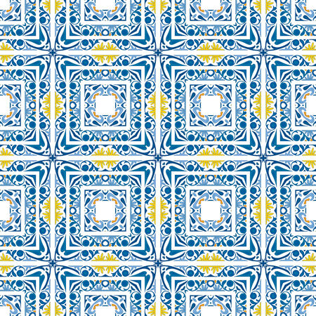 Seamless pattern illustration made of floral elements - like Portuguese tilesのイラスト素材