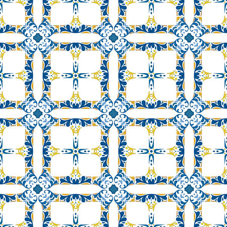 Seamless pattern illustration made of floral elements - like Portuguese tilesのイラスト素材