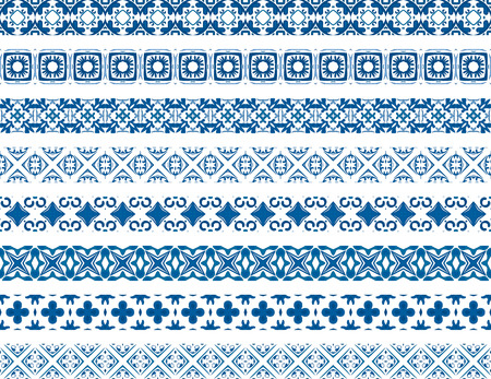 Set of eight illustrated decorative borders made of Portuguese tilesのイラスト素材