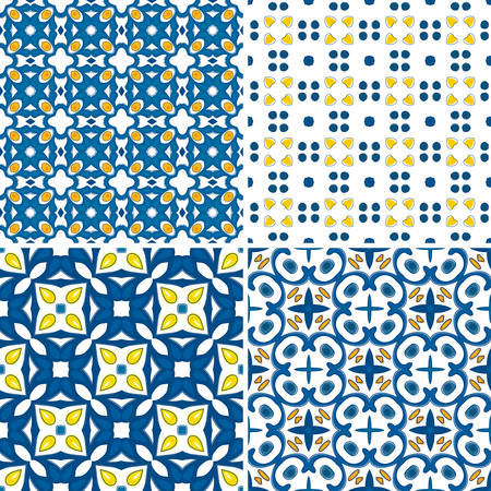 Set of four seamless pattern illustration - like Portuguese tilesのイラスト素材