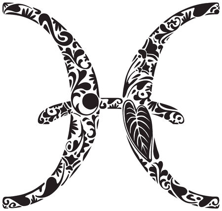 Pisces zodiac sign made of black floral elementsのイラスト素材