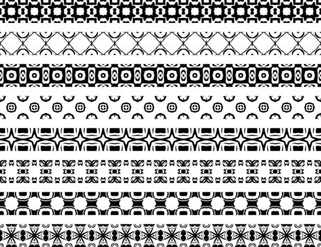Set of eight black illustrated seamless bordersのイラスト素材