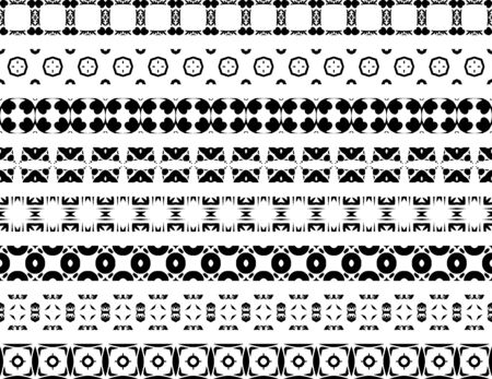 Set of eight black illustrated seamless bordersのイラスト素材