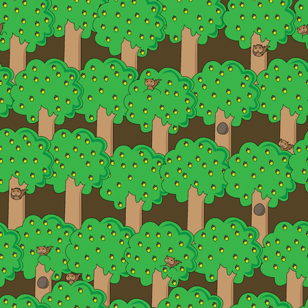 Seamless pattern illustration made of squirrels and treesのイラスト素材
