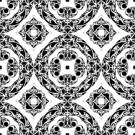 Seamless pattern illustration in traditional style - like Portuguese tiles - in black and whiteのイラスト素材