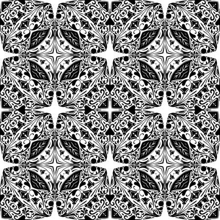 Seamless pattern illustration in traditional style - like Portuguese tiles - in black and whiteのイラスト素材