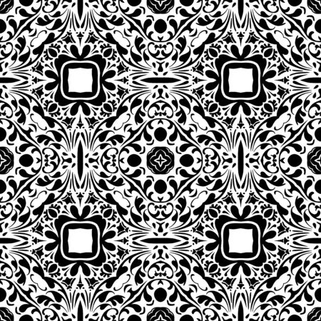 Seamless pattern illustration in traditional style - like Portuguese tiles - in black and whiteのイラスト素材