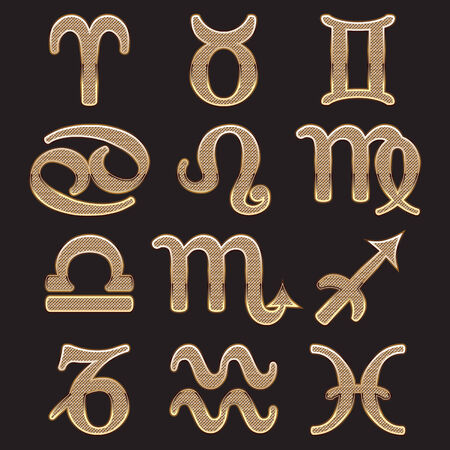 Set of twelve golden zodiac signsのイラスト素材
