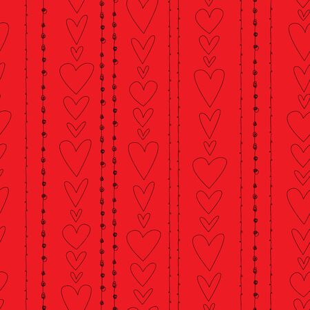 Illustrated seamless pattern made ofoutlined hearts and linesのイラスト素材