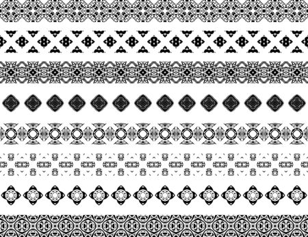 Set of eight illustrated decorative borders made of Portuguese tiles in black and whiteのイラスト素材