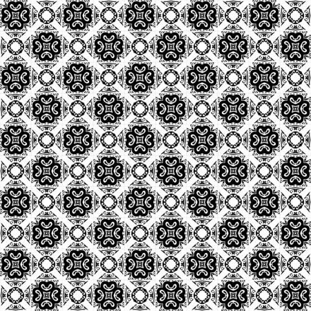 Seamless pattern illustration in traditional style - like Portuguese tiles in black and white