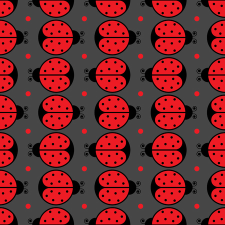 Seamless pattern made of illustrated ladybugs on grey backgroundのイラスト素材