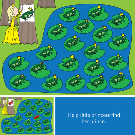 Illustrated puzzle for kids - help little princess find her princeのイラスト素材