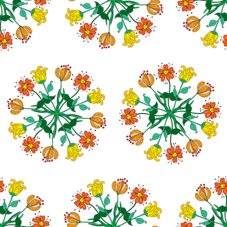 Seamless pattern made of illustrated flowers on whiteのイラスト素材