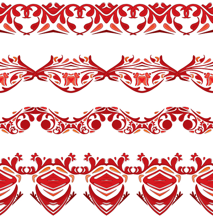 Set of foure illustrated decorative seamless bordersのイラスト素材