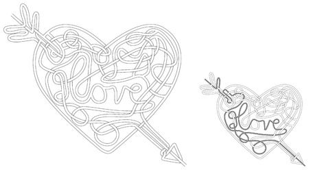 Illustrated love maze with a solution in black and whiteのイラスト素材